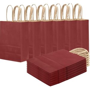 24pcs Brown <b>Red</b> <b>Paper</b> Gift Bags with Handles 8.3"x6"x3.15" Solid Color Party Favor Bags Bulk Order - Product Image 1
