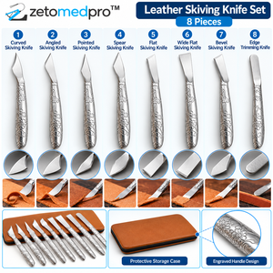 Ensemble de 8 couteaux à découper et à tailler le cuir en acier inoxydable avec étui de protection ZETOMEDPRO - Product Image 6