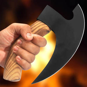 Custom Handmade High Carbon Steel Pizza Cutter Wheel Ulu Knife Premium Wooden Handle Kitchen Axe with Genuine Leather Sheath - Product Image 3