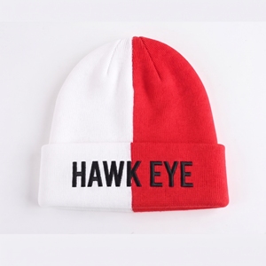 Bonnet brodé œil de faucon, tricoté, rouge et blanc, style urbain unisexe, hiver - Product Image 5