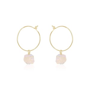Handmade Raw Rainbow Moonstone Gemstone Hoop <b>Earrings</b> - 8-10mm Birthstone <b>Dangle</b> Jewelry, Moonstone Hoop <b>Earrings</b> - Product Image 1