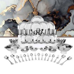 64 PCS Shiny Stainless Steel <b>Dinnerware</b> Set for 6 People Signature Collection - Product Image 1