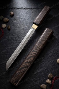 Cuchillo de Cocina de Acero de Damasco con Mango de Madera, Hoja Recta de 0.6 mm de Grosor, Grado Industrial, OEM, Alta Calidad - Product Image 5