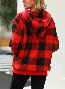 WOLF AKIMBO เสื้อสเวตเตอร์ครึ่งซิปสำหรับผู้หญิง สีแดงดำ ผ้าวูล/ไนลอนบุขนด้านใน เสื้อลำลองสำหรับฤดูหนาว - Product Image 3