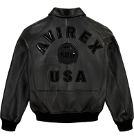 Blouson aviateur en cuir noir unisexe Avirex avec design à patchs, col en V, fermeture à ceinture, style moto hiver, hip hop, chauffant