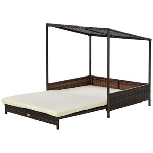 Mixed Brown Outdoor Extendable Wicker Dog Bed with Roof Soft <b>Cushion</b> for <b>Small</b> and Medium Dogs Unpickable and Washable - Product Image 1
