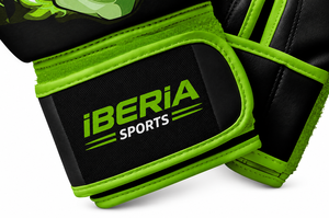 Gants de boxe noirs IBERIA Premium, imprimé crâne vert, gants d'entraînement en cuir PU, logo personnalisé, équipement sportif en gros OEM - Product Image 5