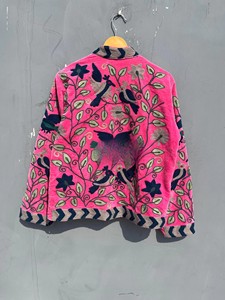 Handcrafted Pink Velvet <b>Jacket</b> with Floral and Bird Embroidery Premium Quality Ultra Soft Velvet <b>Jacket</b> At Factory Price - Product Image 2