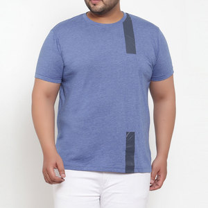 T-shirt bleu à manches courtes pour homme, coupe classique, col rond, en jersey de coton, style décontracté, couleur unie avec bordure contrastante - Product Image 2