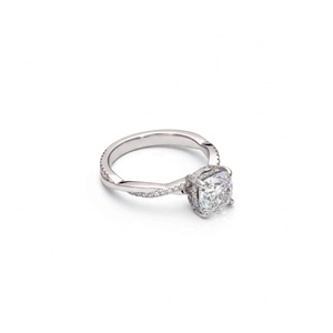 Bague de fiançailles en or massif 10K 14K 18K avec diamant de laboratoire taille coussin de 2 carats et diamant taille rond de 0,29 carat, sangle fendue en E et pavé - Product Image 5