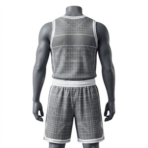 MA-ATTIERA Conjunto de uniforme de baloncesto personalizado con patrón de cuadrícula gris para hombre, camiseta sin mangas y pantalones cortos - Product Image 4