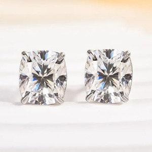 New Look's 925 Sterling <b>Silver</b> White Gold Plated 2.0 Carat Cushion Cut 4 Prong <b>Set</b> Trendy Women's Moissanite <b>Stud</b> <b>Earrings</b> - Product Image 3
