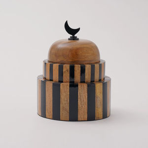 Wooden Handmade Customized Ramadan Candy Container Black Striped Treat <b>Box</b> Moon <b>Lid</b> Centerpiece Party Table <b>Decoration</b> - Product Image 2