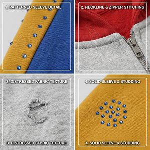 Sweat à capuche zippé unisexe gris, rouge, bleu, jaune, brodé, décontracté, pour l'hiver, 100% coton - Product Image 6