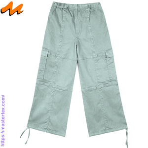 Pantalones Cargo Casuales de Mezclilla para Mujer MASTER TEXTILE, Corte Holgado, Color Sólido, Pierna Ancha, Transpirables, Cintura Media, 250g/m2 - Product Image 2