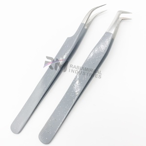RMI Silver Tip Curve Boot Point Silver Powder Color Tweezers High Quality Stainless Steel Eco-Friendly Anti-Static Eyelash - Product Image 1
