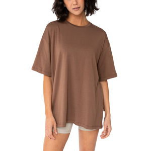 Camiseta de algodón 100% transpirable con cuello redondo y manga corta, oversize, barata, regular, para mujer, tallas grandes, tops de entrenamiento, camisetas lisas para mujer - Product Image 1