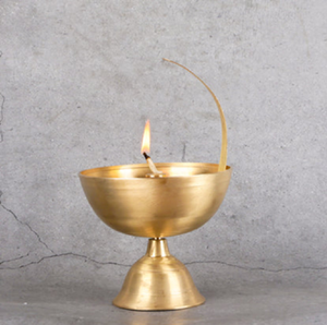 Brass Curved Handle <b>Stand</b> akhand diya Oil Lamp Holder Base Bowl for Home Temple Sacred Puja, available at wholesale prices. - Product Image 1