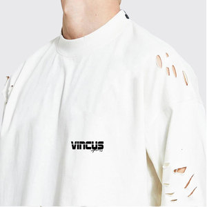 T-shirt déchiré personnalisé avec logo imprimé pour hommes, manches courtes, décontracté, 100 % coton, coupe ample - Product Image 3