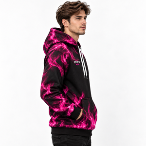 Sweat-shirt à capuche pour homme RITS, noir, imprimé flamme rose, coupe classique, sweat-shirt décontracté avec poche, design par sublimation, vêtements d'automne - Product Image 3