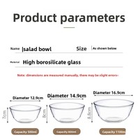Hittebestendige keuken- en tafelartikelen glazen serveer-/mengkom voor pasta/ontbijtgranen/salade/fruit/rijst/noten/yoghurt/snacks/popcorn