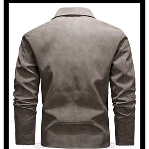 Veste de moto en cuir PU pour homme, coupe ajustée, col rabattu, fermeture éclair, couleur unie, vêtement d'automne - Product Image 6