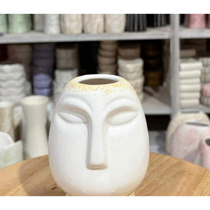 Vase en céramique nordique moderne, blanc texturé, forme de tête humaine abstraite, pot à fleurs pour la décoration de la maison, de l'hôtel, du comptoir, vente en gros - Product Image 2