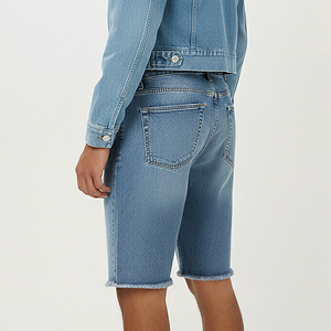 OEM/ODM Pantalones Cortos de Mezclilla para Hombre, 100% Algodón, 14 OZ, con Dobladillo sin Rematar, Lavado Vintage, Cierre de Botones, Estilo Hip Hop, Venta Caliente - Product Image 2