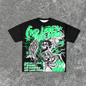 T-shirt pour homme à coupe ample avec impression numérique de logo personnalisé, 100% coton, 240 g/m², col rond côtelé, épaules tombantes, style streetwear surdimensionné - Product Image 2