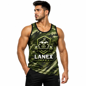 Custom Men's Green Camo Gym Tank Top Sublimation Fitness <b>Stringer</b> <b>Vest</b> Bodybuilding Sleeveless Workout Training Sports Apparel - Product Image 1