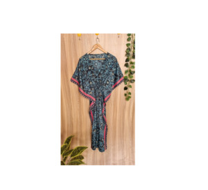 Robe d'été décontractée pour femme, style bohème, imprimé floral, en soie, col en V, manches courtes, coupe ample, longueur ras du sol, effet délavé, écologique - Product Image 1