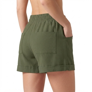 Shorts Deportivos Casuales de Cintura Alta para Mujer, con Cordón, Estampado de Leopardo, Lino/Algodón, Bolsillos, Transpirables, Tejido de Punto, Estilo Motero - Product Image 2
