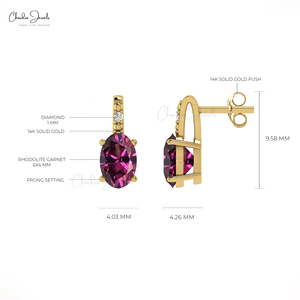 Top Supplier 6x4mm Oval Cut Rhodolite Garnet & Diamond Accent <b>Earring</b> with 14k Solid <b>Gold</b> Push <b>Back</b> Stud <b>Earrings</b> Wholesale Lots - Product Image 3