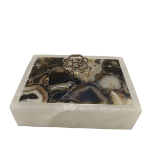 MARBLE Cremation Urn Keepsake <b>Box</b> Leaf Knob <b>Memorial</b> Ashes Container for Home Display - Product Image 1