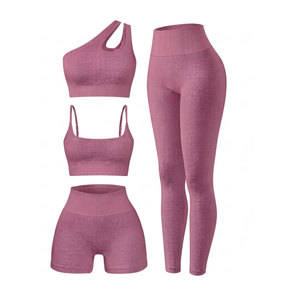 Conjunto de Yoga de 3 Piezas para Mujer, Cuello Cuadrado, Tirantes Finos, Leggings de Cintura Alta, Ropa Deportiva Sólida sin Costuras - Product Image 4
