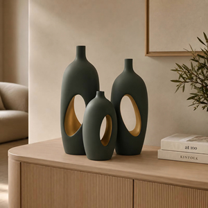 Ensemble de 3 vases décoratifs modernes en aluminium mat et durable, vases de table sculpturaux, décoration de salon, centre de table |   Élégant - Product Image 2