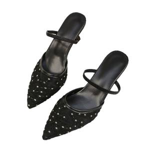 Mules de tacón alto con punta cerrada y recortes para mujer, sandalias de tacón delgado con punta en pico - Product Image 6