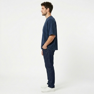Men's Relaxed Fit Cotton Blend Loose Casual Shorts Shirts <b>Classic</b> Crew Neckline Pleated Split Hem Plus Size Tshirt for Men - Product Image 4