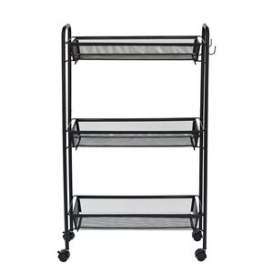 Carrito de Almacenamiento Rodante Delgado de 3 Niveles para Baño con Ganchos, Hierro Negro, 1 Unidad - Product Image 2