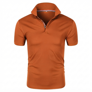Custom Men for <b>Orange</b> 100% Cotton Shirt Short Sleeve Casual Slim Fit Turn Collar Button Placket Solid Embroidered 240g - Product Image 1
