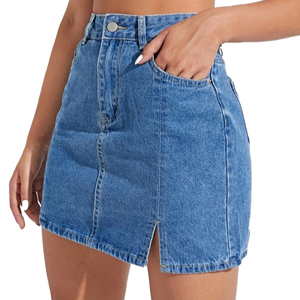 Mini Casual Denim Skirt Women Regular Waist Belt Straight Slim Knee-Length Summer Streetwear Cotton Embroidery Print - Product Image 3