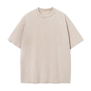 Camiseta de punto informal para hombre, cuello redondo, manga corta, oversize, color beige liso, 100% algodón, 200g, con logo frontal impreso digitalmente, transpirable - Product Image 1