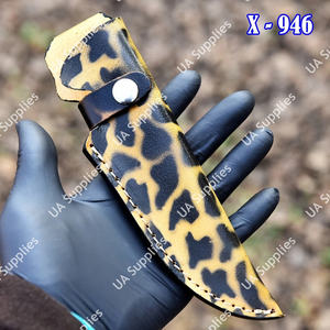 Étui à couteau en cuir imprimé léopard exotique, en cuir de vache véritable, motif camouflage, fermeture à bouton-pression, boucle de ceinture verticale, étui de chasse EDC - Product Image 4