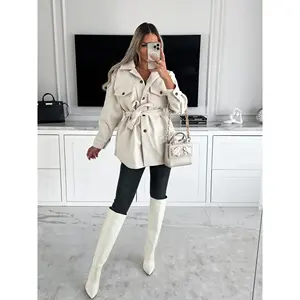 Chaqueta de lana blanca de moda con diseño coreano de tiras Chaqueta de color sólido con encanto personal - Product Image 1