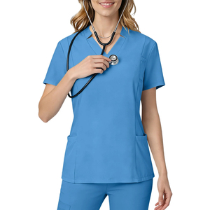 Women's V-Neck <b>Scrub</b> Top Blue Polyester Cotton Hospital <b>Uniform</b> <b>Scrubs</b> For Nurses Doctors - Product Image 4