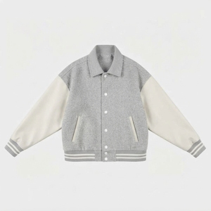 Unisex Gray Quilted Varsity <b>Jacket</b> Polyester/Cotton Blend Mandarin Collar Regular Fit Winter Streetwear Style Button Front Solid - Product Image 1
