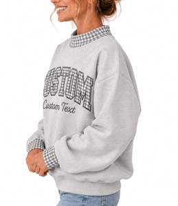 Sweat-shirt personnalisé à col montant, imprimé à carreaux gingham, broderie de lettres universitaires, pull d'hiver pour femmes - Product Image 4