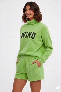 Women's Winter Oversized Mock Neck and Shorts <b>Set</b> Lightweight Breathable Eco-Friendly Quick Dry Streetwear Casual Wear - Product Image 6