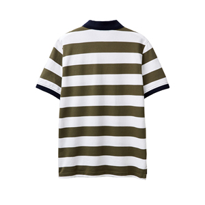Polo de Manga Corta a Rayas para Hombre, de Algodón Tejido, Estilo Casual, Cuello Blanco, Verde Oliva y Azul Marino - Product Image 5