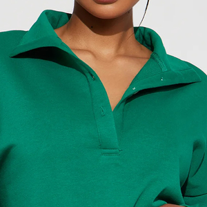 Conjunto de sudadera y pantalones cortos de punto de 2 piezas para mujer, color verde, cuello vuelto, corte holgado, informal, para primavera y verano - Product Image 2